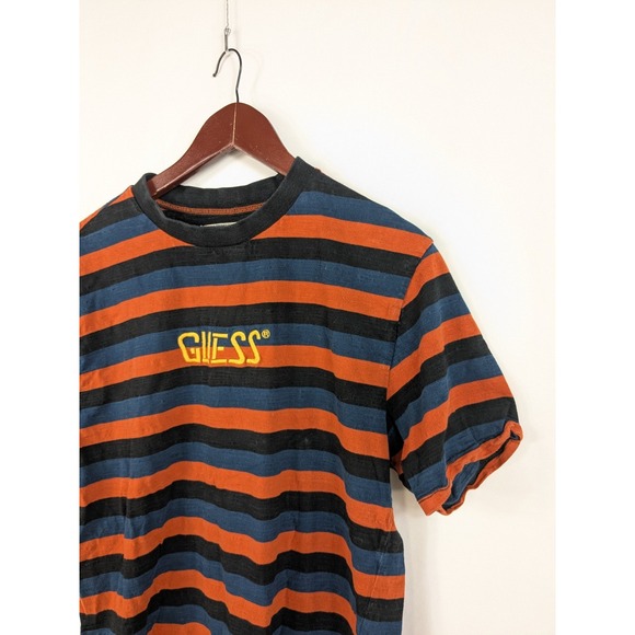 Vtg Y2K Guess T-Shirt Small Short Sleeve Striped Embroidered Multicolor A069 - Picture 1 of 9